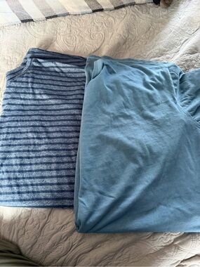 2-Womens Lularoe Blue Striped & Solid blue Short Sleeve Tops 2X